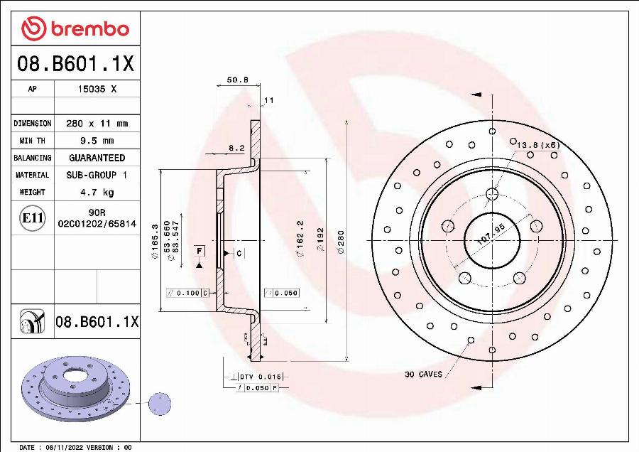 Brembo 08.B601.1X - Bremžu diski ps1.lv