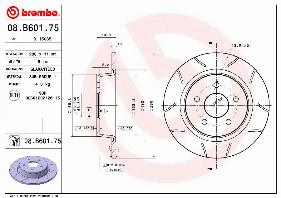 Brembo 08.B601.75 - Bremžu diski ps1.lv