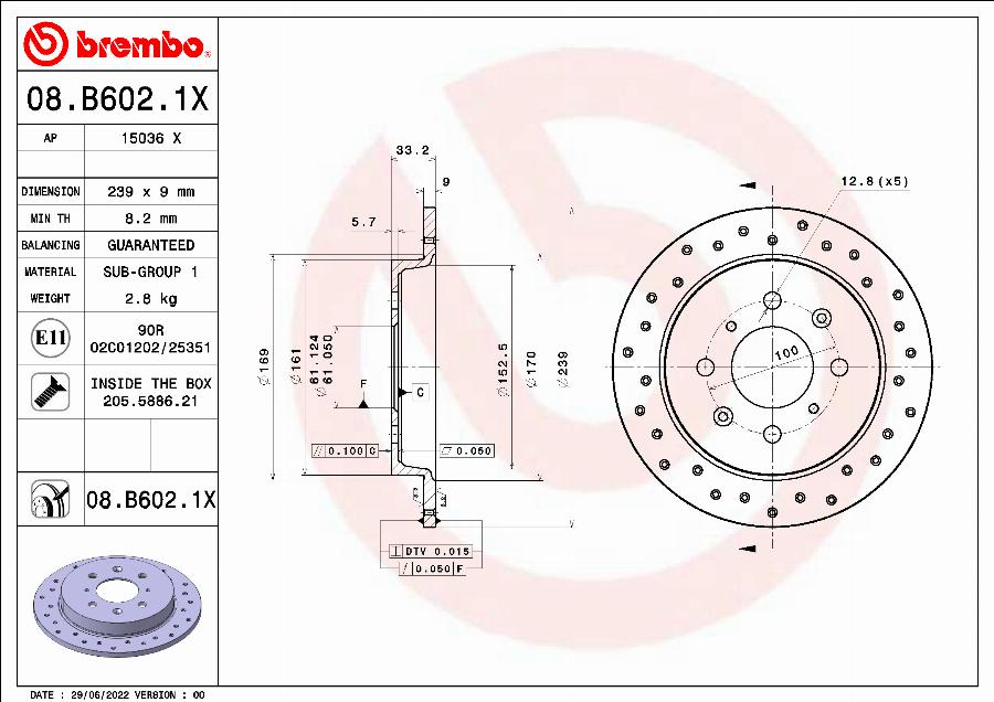 Brembo 08.B602.1X - Bremžu diski ps1.lv