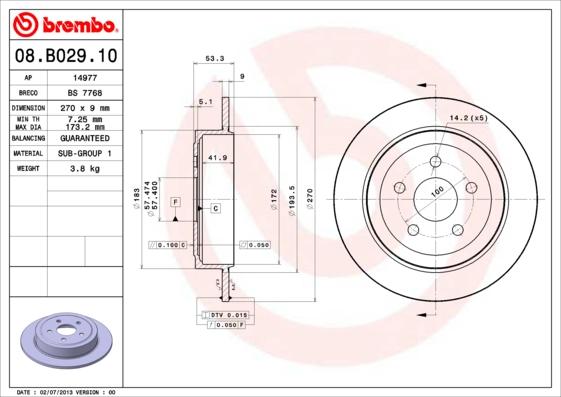 Brembo 08.B029.10 - Bremžu diski ps1.lv