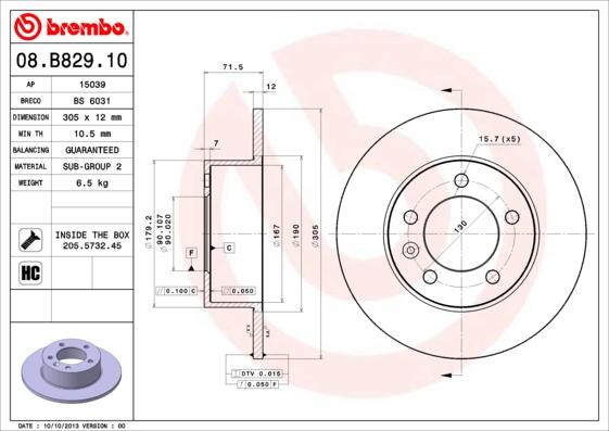 Brembo 08.B829.10 - Bremžu diski ps1.lv