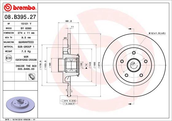 Brembo 08.B395.27 - Bremžu diski ps1.lv