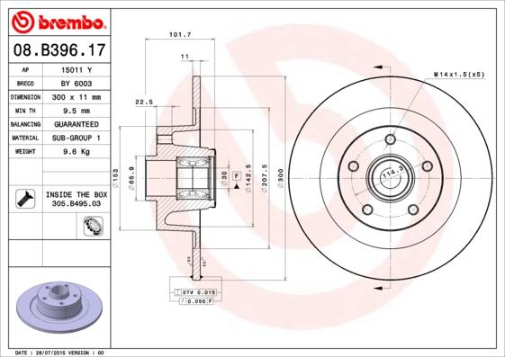 Brembo 08.B396.17 - Bremžu diski ps1.lv