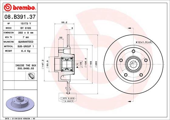 Brembo 08.B391.37 - Bremžu diski ps1.lv