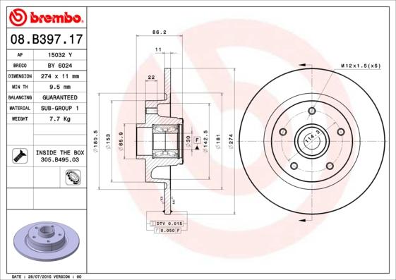 Brembo 08.B397.17 - Bremžu diski ps1.lv