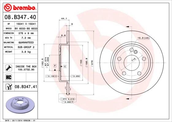 Brembo 08.B347.40 - Bremžu diski ps1.lv