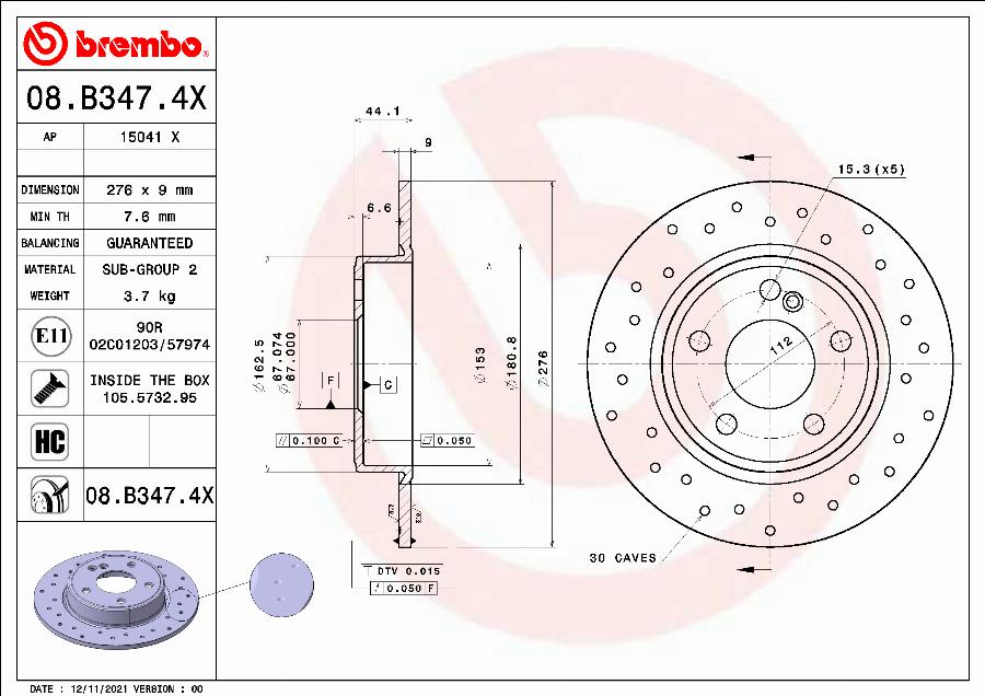 Brembo 08.B347.4X - Bremžu diski ps1.lv