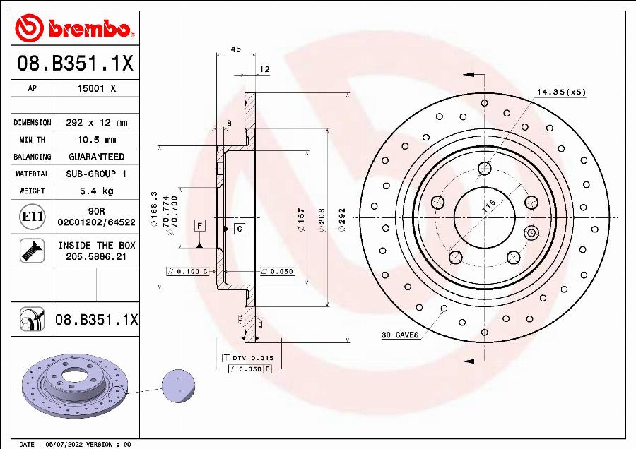 Brembo 08.B351.1X - Bremžu diski ps1.lv