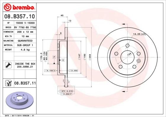 Brembo 08.B357.10 - Bremžu diski ps1.lv