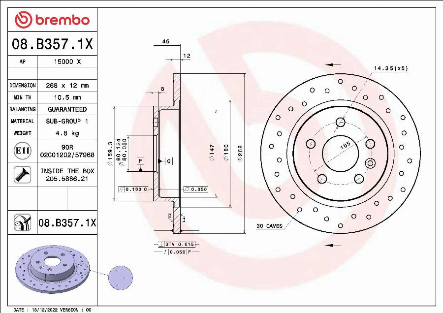 Brembo 08.B357.1X - Bremžu diski ps1.lv