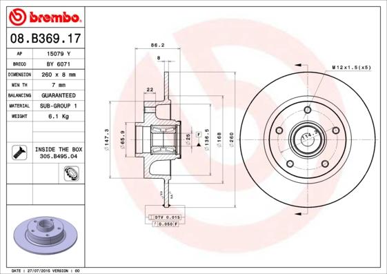 Brembo 08.B369.17 - Bremžu diski ps1.lv