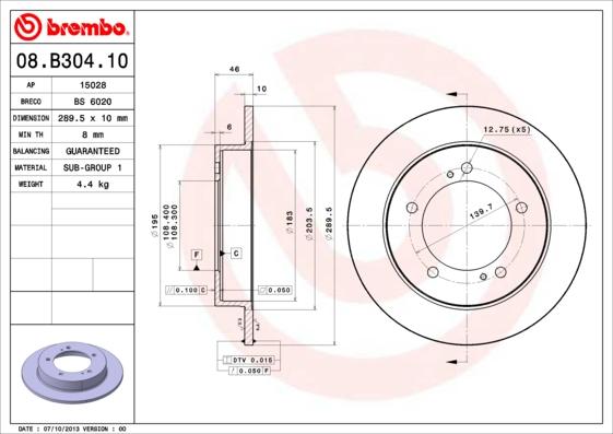 Brembo 08.B304.10 - Bremžu diski ps1.lv