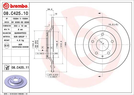 Brembo 08.C425.11 - Bremžu diski ps1.lv