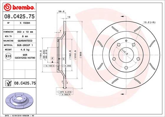 Brembo 08.C425.75 - Bremžu diski ps1.lv