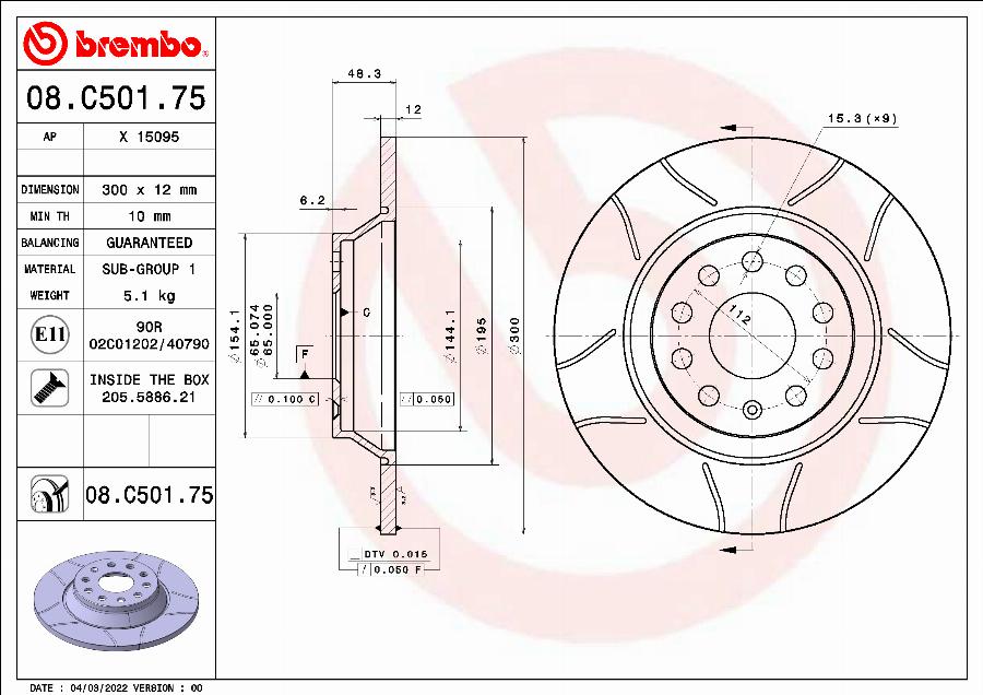 Brembo 08.C501.75 - Bremžu diski ps1.lv