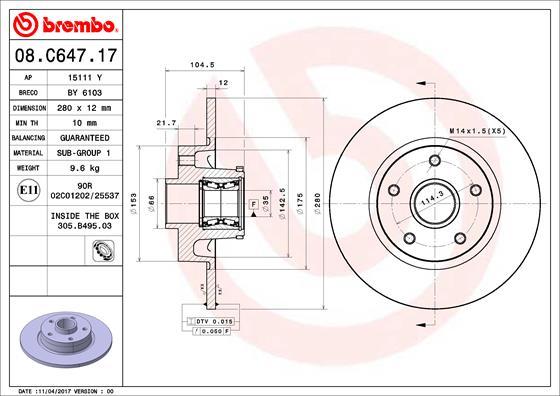 Brembo 08.C647.17 - Bremžu diski ps1.lv