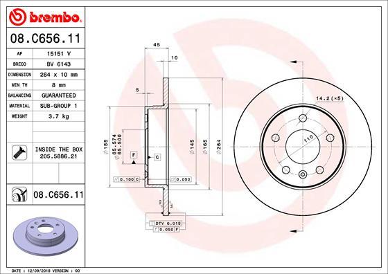 Brembo 08.C656.11 - Bremžu diski ps1.lv