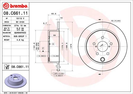 Brembo 08.C661.11 - Bremžu diski ps1.lv