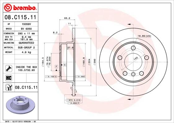 Brembo 08.C115.11 - Bremžu diski ps1.lv