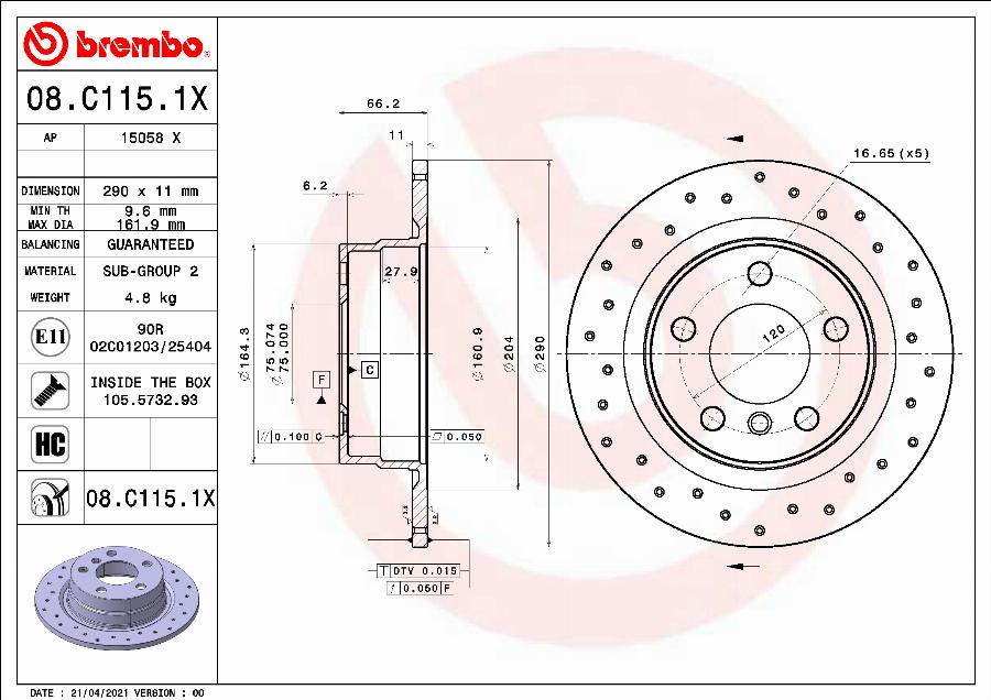 Brembo 08.C115.1X - Bremžu diski ps1.lv