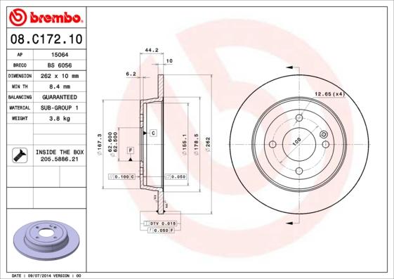 Brembo 08.C172.10 - Bremžu diski ps1.lv