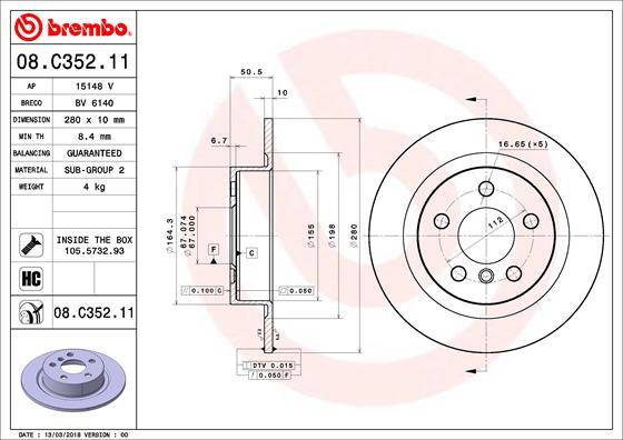 Brembo 08.C352.11 - Bremžu diski ps1.lv