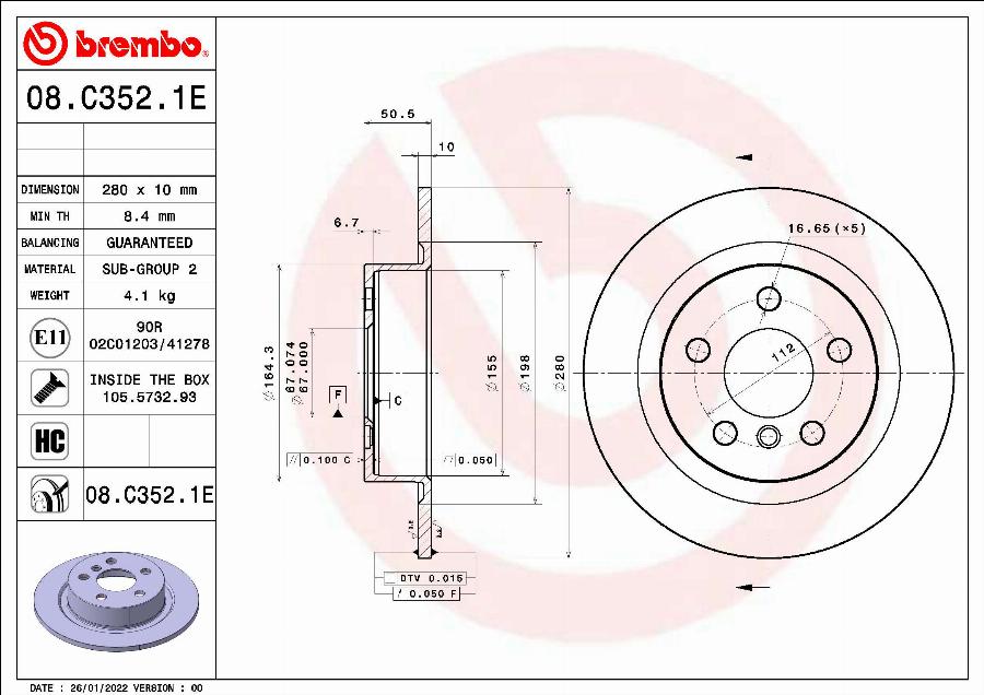 Brembo 08.C352.1E - Bremžu diski ps1.lv