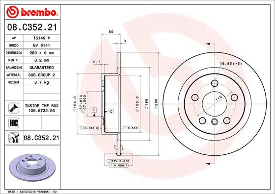 Brembo 08.C352.21 - Bremžu diski ps1.lv