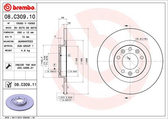 Brembo 08.C309.11 - Bremžu diski ps1.lv