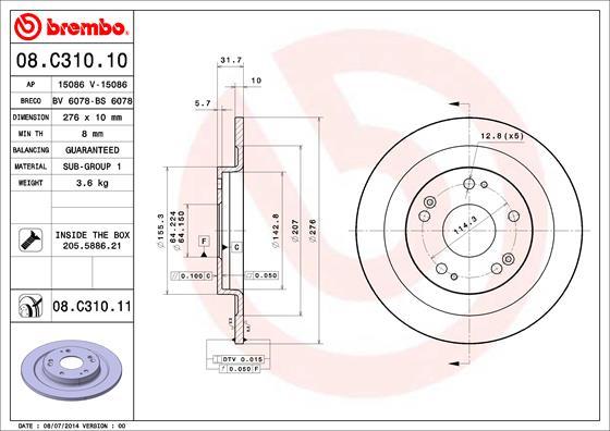 Brembo 08.C310.11 - Bremžu diski ps1.lv