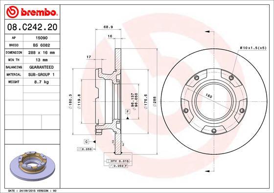 Brembo 08.C242.20 - Bremžu diski ps1.lv