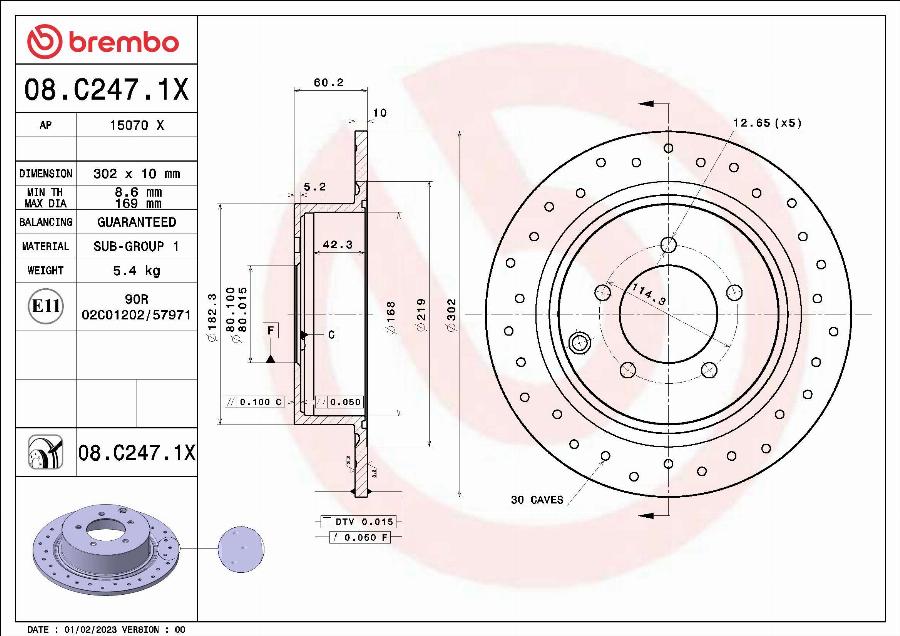 Brembo 08.C247.1X - Bremžu diski ps1.lv