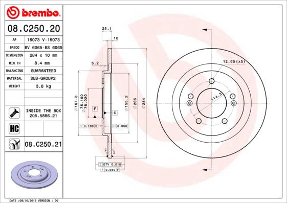 Brembo 08.C250.21 - Bremžu diski ps1.lv