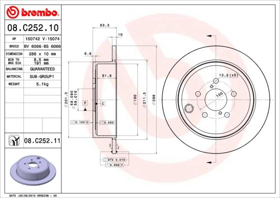 Brembo 08.C252.10 - Bremžu diski ps1.lv