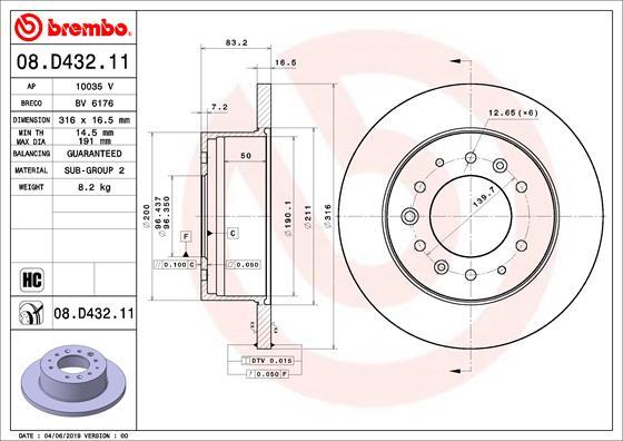 Brembo 08.D432.11 - Bremžu diski ps1.lv