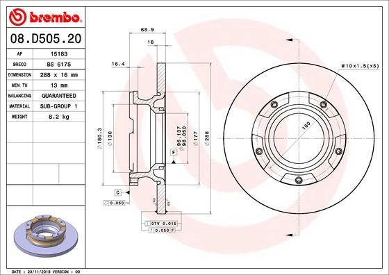 Brembo 08.D505.20 - Bremžu diski ps1.lv