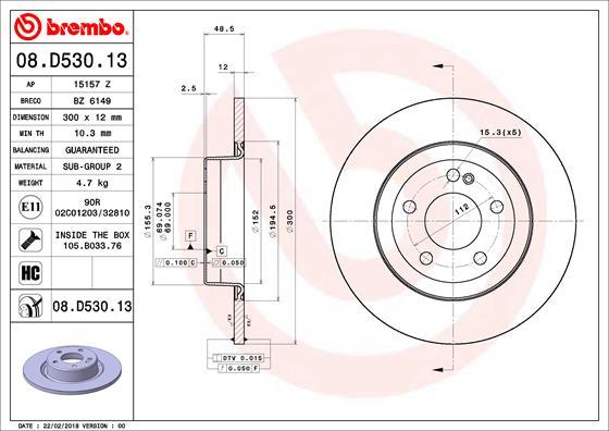 Brembo 08.D530.13 - Bremžu diski ps1.lv