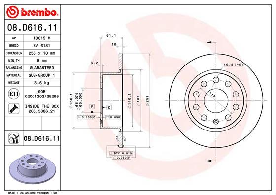 Brembo 08.D616.11 - Bremžu diski ps1.lv