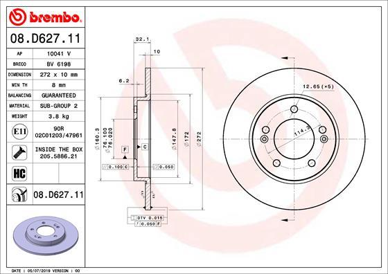 Brembo 08.D627.11 - Bremžu diski ps1.lv