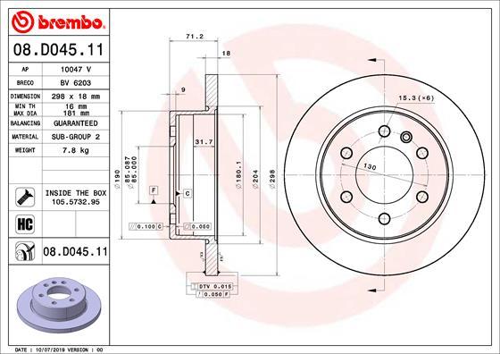 Brembo 08.D045.11 - Bremžu diski ps1.lv