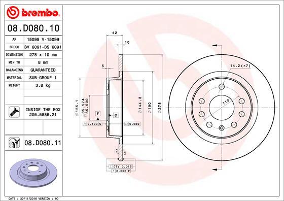 Brembo 08.D080.11 - Bremžu diski ps1.lv