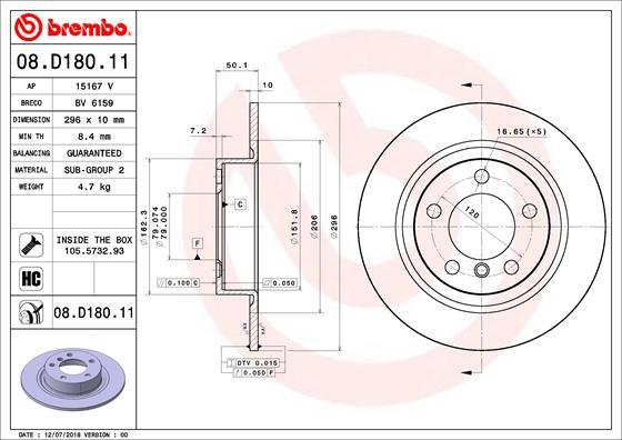 Brembo 08.D180.11 - Bremžu diski ps1.lv