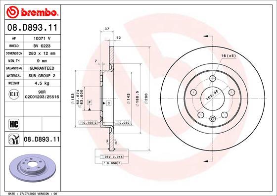 Brembo 08.D893.11 - Bremžu diski ps1.lv