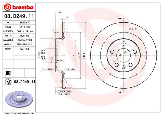 Brembo 08.D249.11 - Bremžu diski ps1.lv