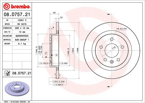 Brembo 08.D757.21 - Bremžu diski ps1.lv