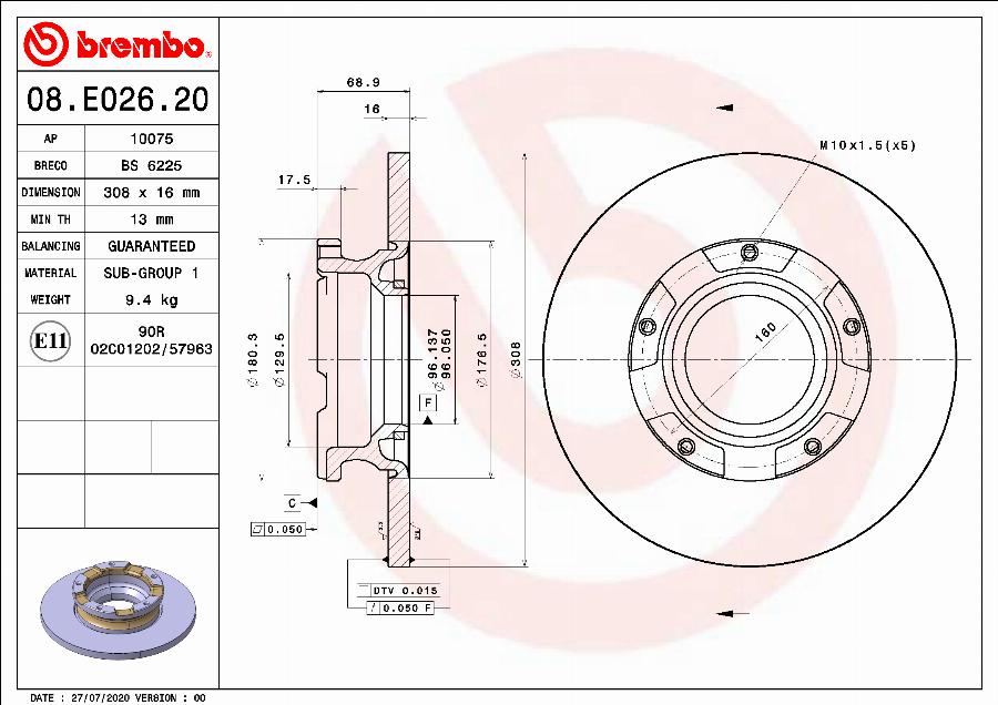 Brembo 08.E026.20 - Bremžu diski ps1.lv