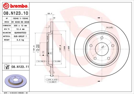 Brembo 08.N123.11 - Bremžu diski ps1.lv