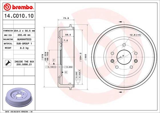 Brembo 14C01010 - Bremžu trumulis ps1.lv