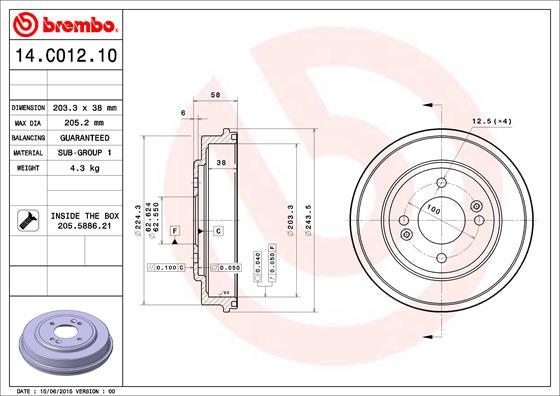 Brembo 14.C012.10 - Bremžu trumulis ps1.lv