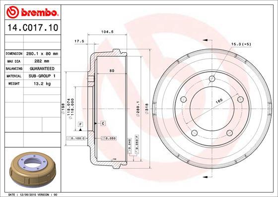 Brembo 14.C017.10 - Bremžu trumulis ps1.lv